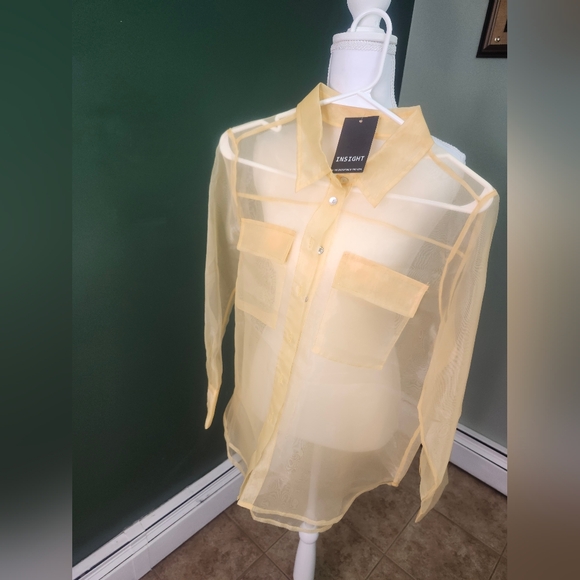 Insight Tops - Insight Sheer Yellow Button-Up Blouse